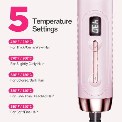 2-In-1 Curling Iron & Hair Straightener, 1 Inch Ceramic Curling Wand with 360° Airflow Styler - Pink