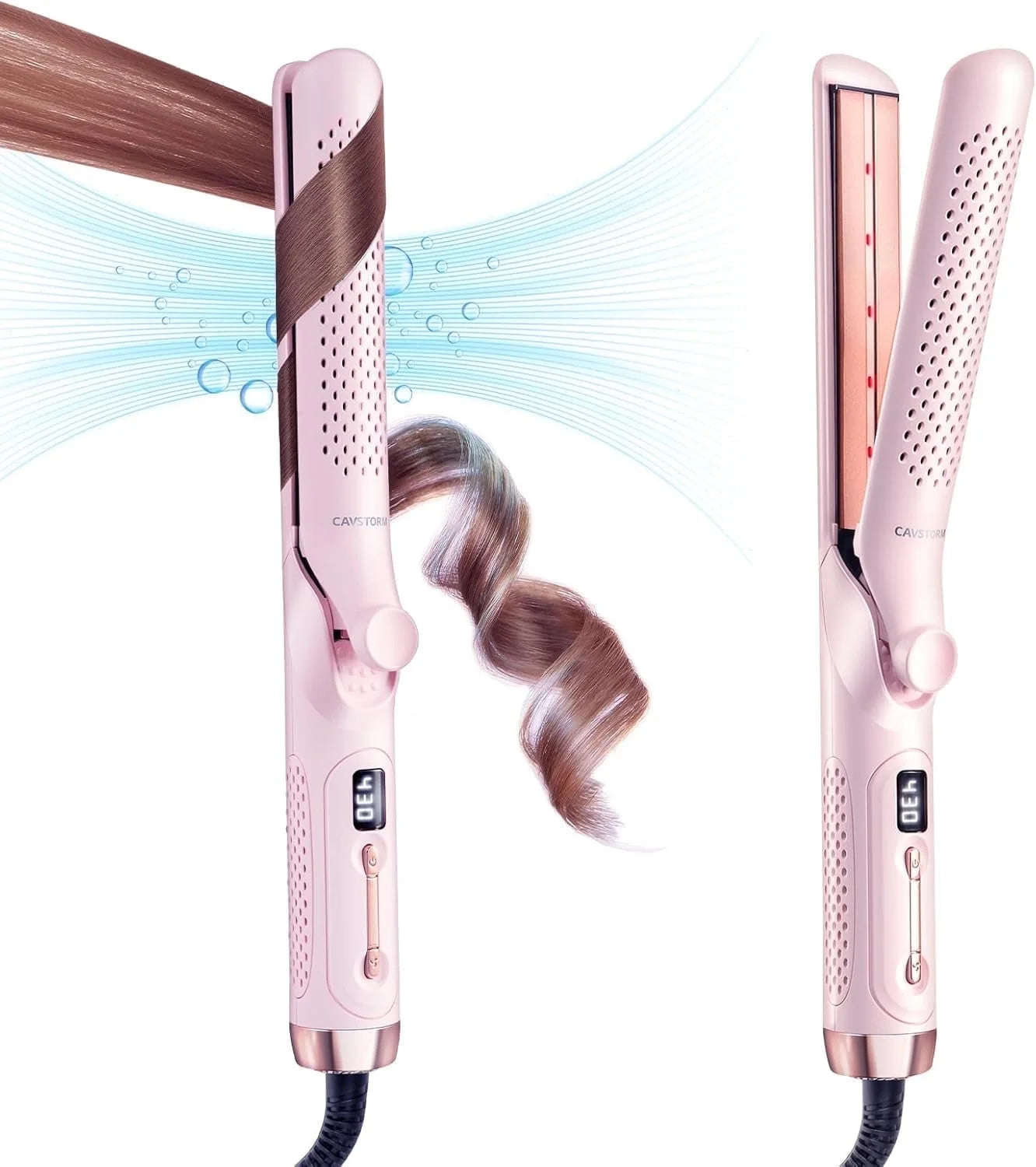 2-In-1 Curling Iron & Hair Straightener, 1 Inch Ceramic Curling Wand with 360° Airflow Styler - Pink